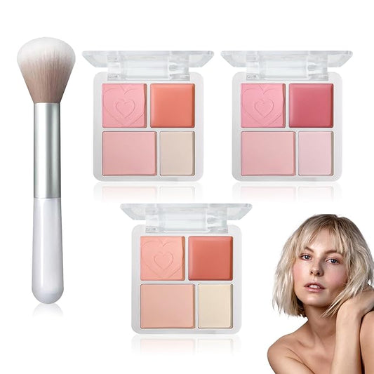 3Pcs 4 Colors Blush Palette,Matte Contour Makeup Blush for Cheeks,Waterproofing Highly Pigmented Face Cheek Blusher with Make Up Brush A11
