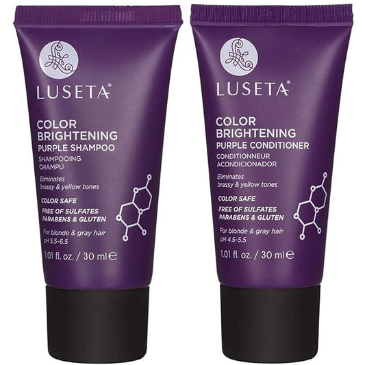 Luseta Color Brightening Purple Shampoo and Conditioner Travel Kit for Blonde and Gray Hair -Infused with Cocos Nucifera Oil to Help Nourish, Moisturize and Condition Hair, 2x1.01oz