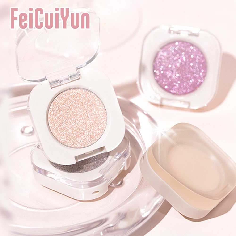 Glitter Shimmer Sparkle Eye Shadow Palette Makeup for Old Women, Pearl White Silver Glitter Shimmer Metallic Holographic Iridescent Cream Iridescent Single Monochrome Eyeshadow Makeup, 11