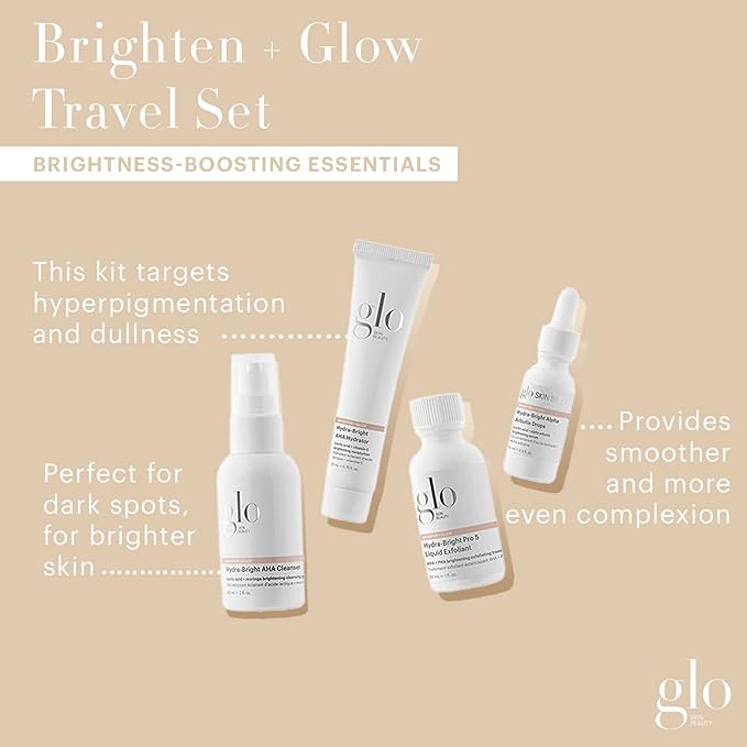 Glo Skin Beauty Brighten + Glow Travel Set | Mini Professional Skincare Kit | Travel Size Skincare Regimen Collection