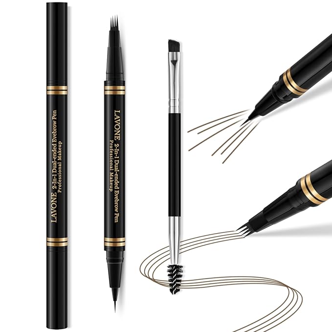 Eyebrow Pen Makeup Kit, with 4 Tip Waterproof Microblading Eyebrow Pencil, Eyeliner, Eyebrow Pomade and Dual-ended Eyebrow Brush, Brow Pencil Eyebrow Kit for Natural Looking - Ash Brown