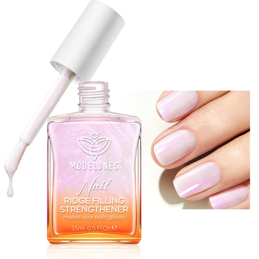 modelones Nail Strengthener Pearl Pink Nail Strengthener and Growth White Nail Polish for Thin Weak & Damaged Nail Repair for Damaged Nails Hardener 15ml