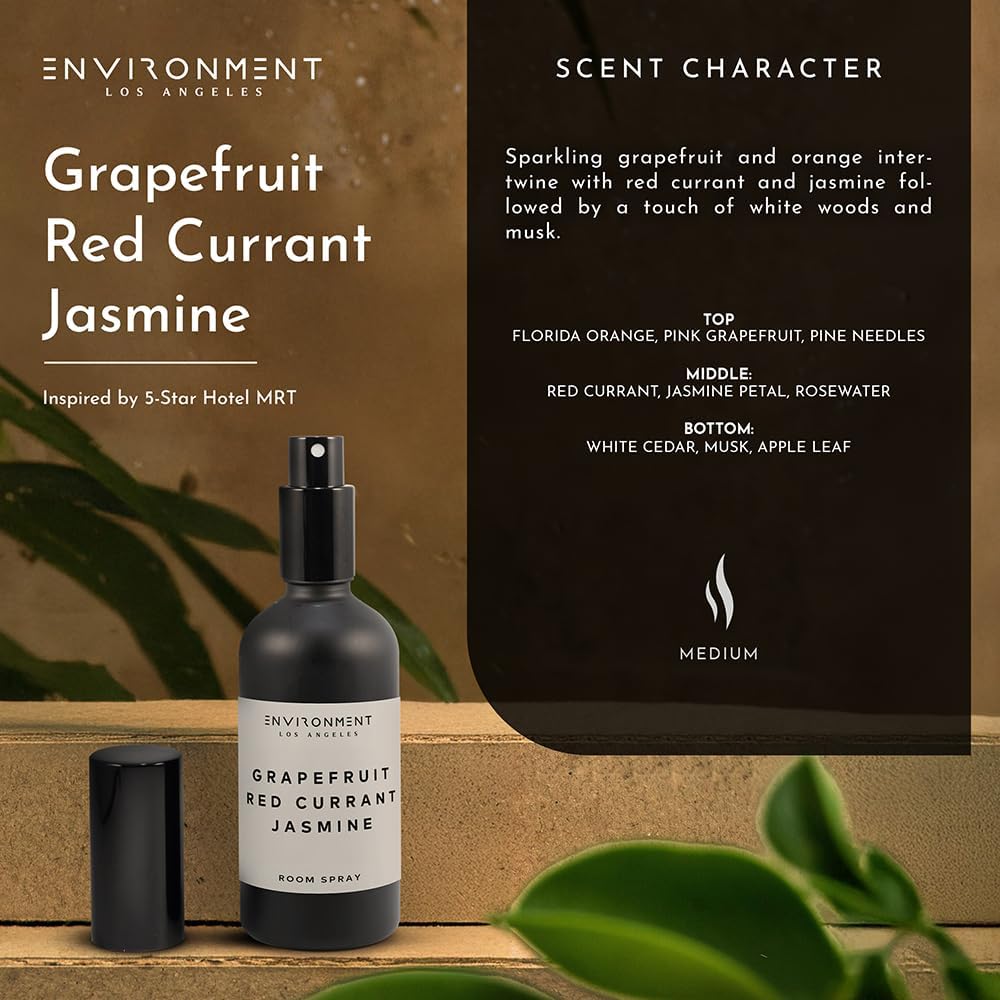 ENVIRONMENT Inspired by 5-Star Hotels MRT Room Spray, 100ml Air Freshener (Grapefruit | Red Currant | Jasmine) Home Fragrance Accessories, Room Perfume, Room Deodorizer, Vegan & Cruelty-Free