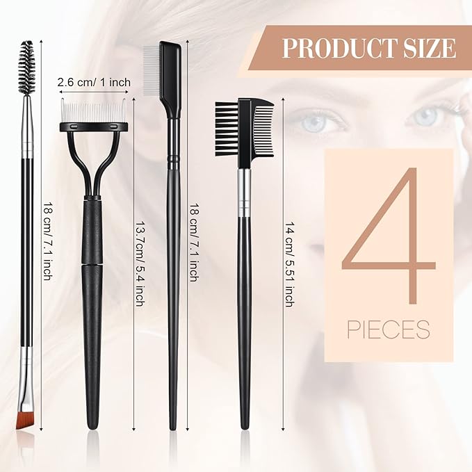 Skyley 4 Pieces Eyebrow Brush Eyelash Separator Brow Comb and Lash Spoolie Professional Eye Makeup Tools Metal Folding Lash Comb Black Double Head Eyelash Brush