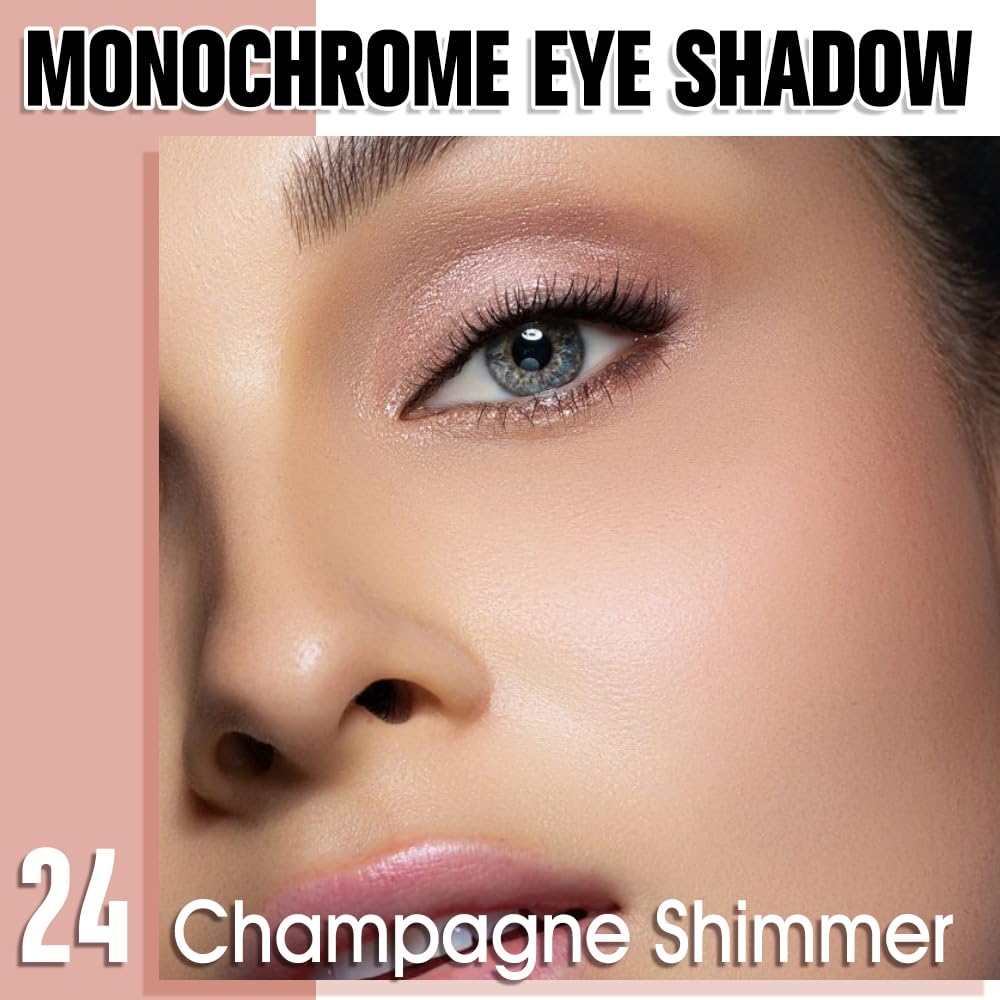 Single Glitter Shimmer Sparkle Eye shadow Palette Makeup, Champagne Shimmer Eyeshadow for Women, Pigmented Waterproof Sombras Para Ojos, Vegan, Talc, Paraben & Cruelty Free, 24