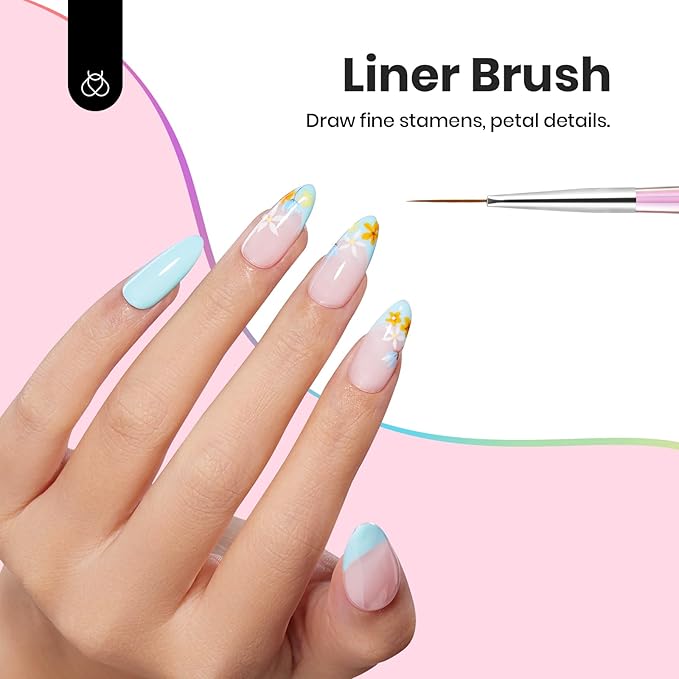 Beetles Nail Art Brushes Set for Gel Polish 3 Pcs Nail Art Design Pen and One White Painting Gel All-in-One Petal Brush Kit Flower DIY with Palette Dotting Manicure Tool Set