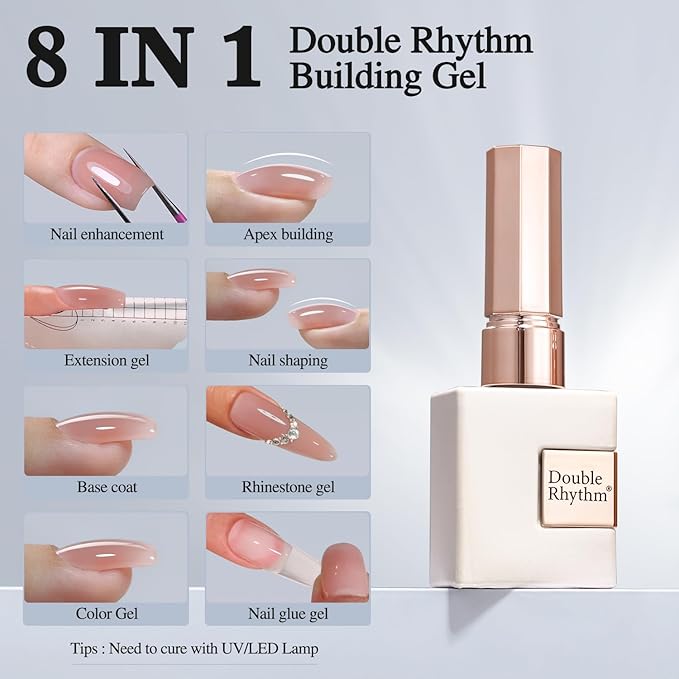 Double Rhythm 0.52Oz Nail Strengthener Rubber Gel Polish Builder in a Bottle for Nail Thickening Extension Hard Structure Glue (Extension Silk Nude)