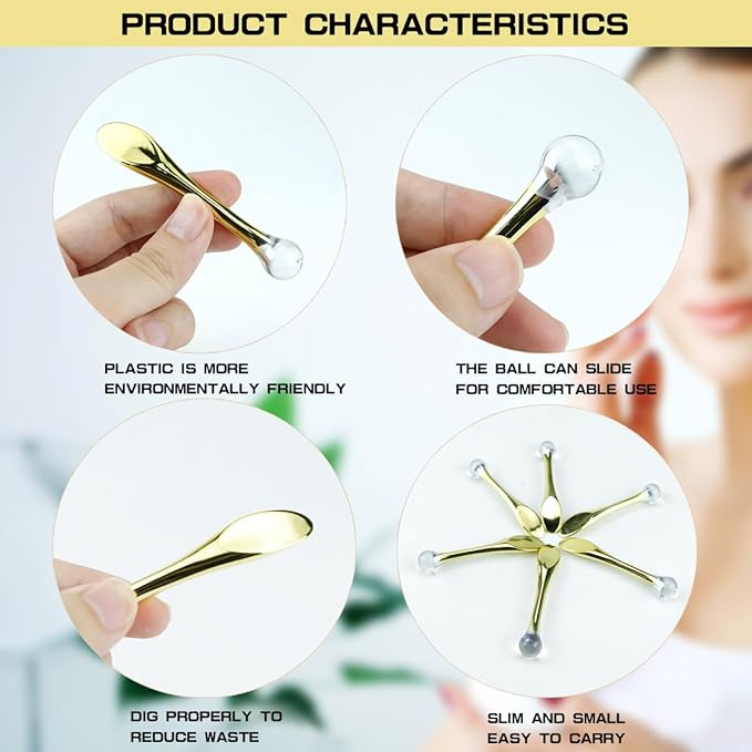 6Pcs Mini Eye Roller Plastic Eye Cream Massager Sticks Makeup Spatula Scoop Dark Circle Remover Beauty Cosmetic Tool for Skin Care,Golden