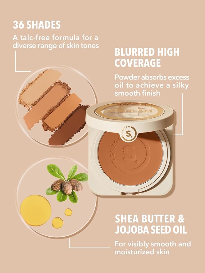 SHEGLAM SKin-Focus Full Coverage Powder Foundation Oil-Control Lightweight Face Pressed Powder Makeup-Warm Vanilla