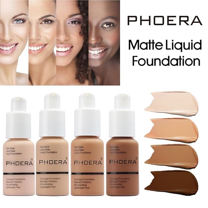 2 Pack PHOERA Foundation,Matte Oil Control Concealer Foundation Cream,PHOERA Long Lasting Waterproof Matte Liquid Foundation for Women Girls (105 Sand)