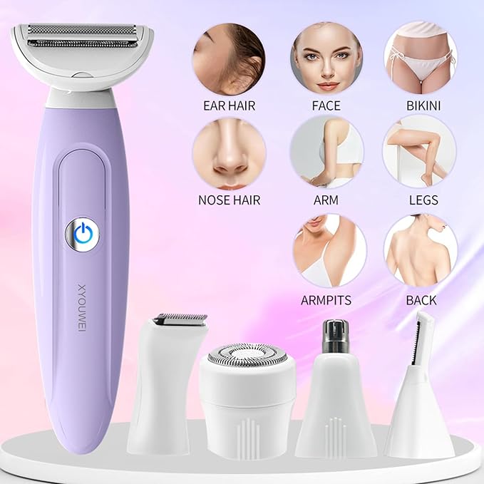 Electric Razors for Women, Bikini Trimmer for Women, Multifunction 5 in 1 Lady Shaver Kit for Face Nose Eyebrow Arms Armpit Legs Pubic Area