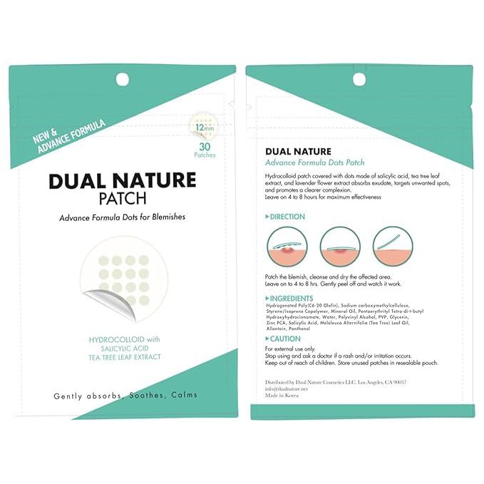 Dual Nature Advanced Formula Hydrocolloid Blemish Patches 12mm - Infused with Tea Tree Leaf, Lavender Extract & Salicylic Acid - Fights Blemishes, Soothe and Calms - Skin All Skin Types (30 Count)