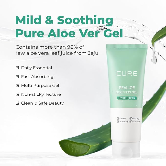 CURE Aloe Vera Gel with 90.52% Leaf Juice, Soothing & Hydrating Korean Skin Care for Sun-Exposed or Dry Skin, 5.07 fl oz, Refreshing Gel Moisturizer for Face & Body
