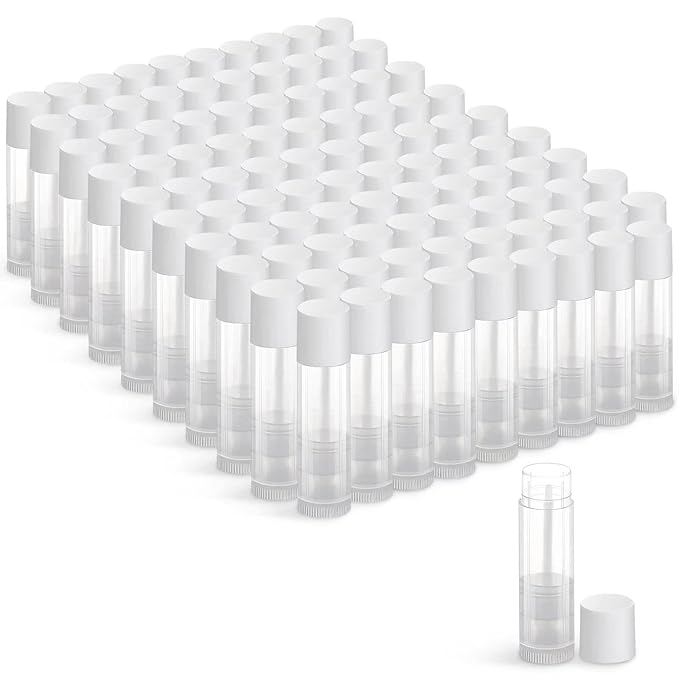 100 Sets Empty Lip Balm Tubes Bulk Round with White Caps for DIY Lipstick homemade, 3/16 Oz (5.5 ml), Clear, BPA Free, 100 Tubes and 100 Caps