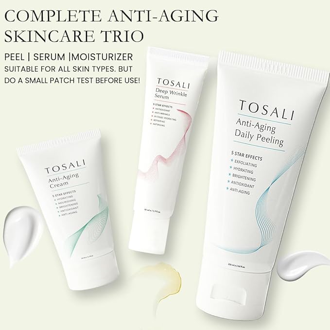 Anti Aging Skincare Set – Daily Peeling Mask (6.8 oz), Deep Wrinkle Serum (1.7 fl oz) & Face Cream (1.7 oz) – Hydrating, Brightening, Wrinkle Reduction & Skin Firming for All Skin Types
