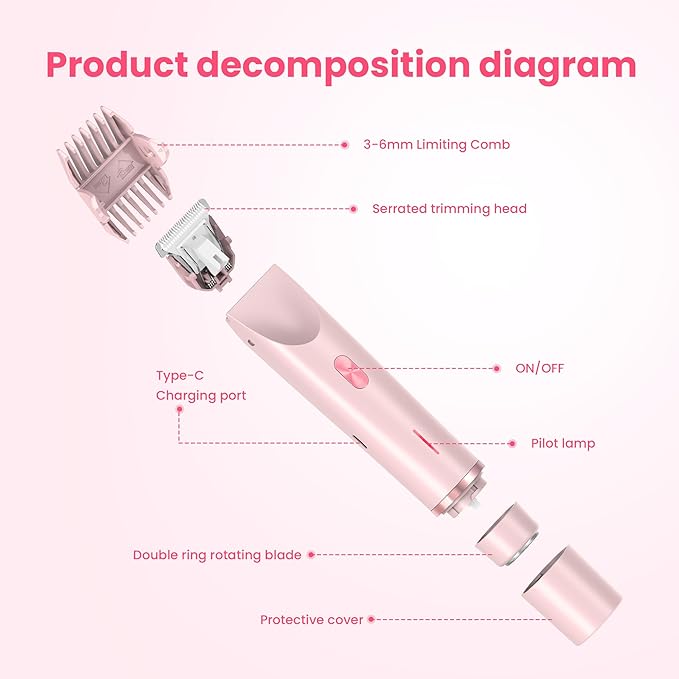 Bikini Trimmer for Women-2 in 1 Dual Head Electric Razors,USB Rechargeable Bikini Electric Shaver,IPX7 Waterproof Dry & Wet Use Body Hair Trimmer and Facial Hair Remover for Underarm Leg Body,Pink