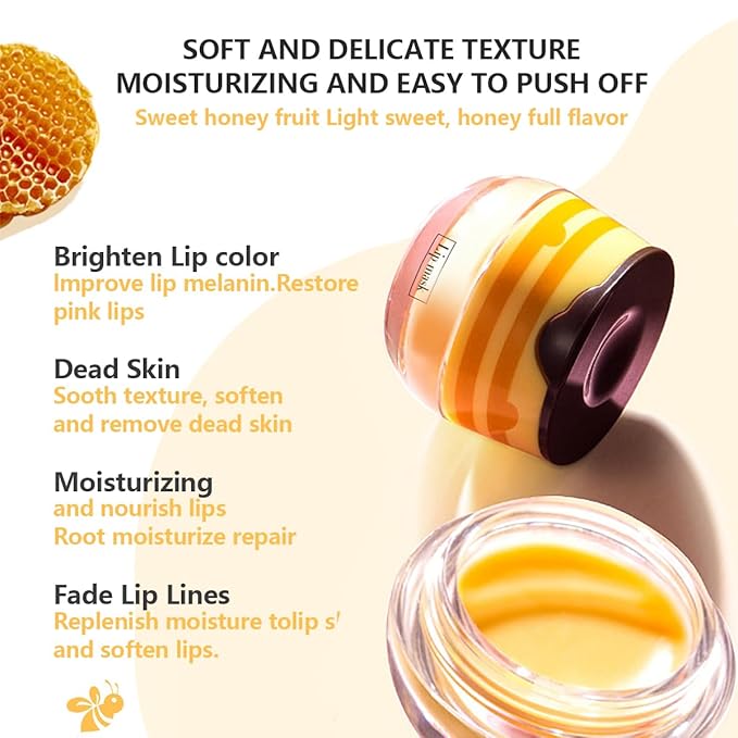 Honey Lip Balm, Vitamin E Nourishing Moisturizing Sleeping Lip Mask Hydrating & Prevention Dry And Cracked Lip (Honey)