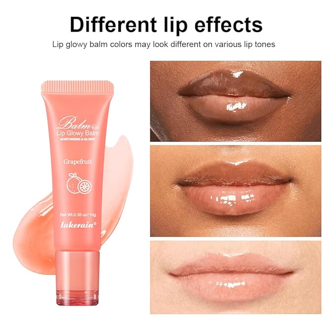 Hydrating Lip Butter Balm for a Glossy Finish and Lip Glow - Lip Glowy Balm with Summer-worthy Fragrance | Vegan Lip Care (#3-Grapefruit)