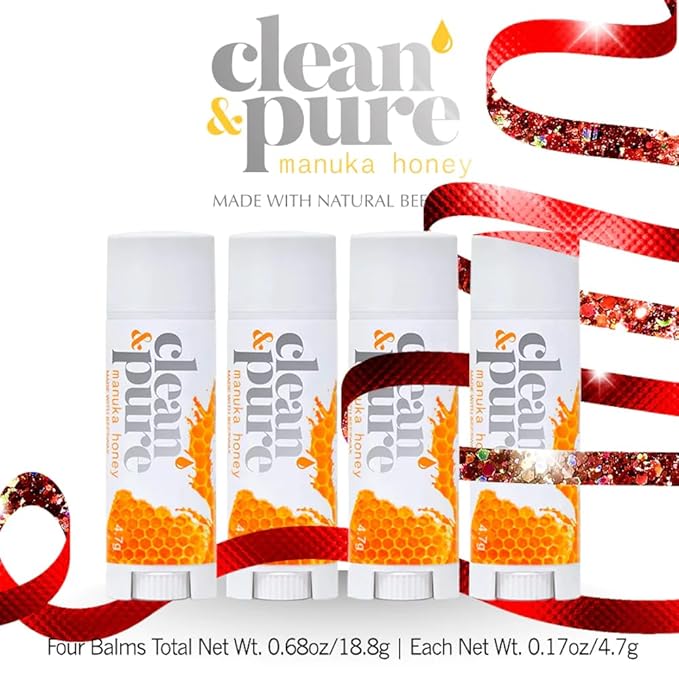 Beekeeper’s Favorite Lip Balms, 4 Pack | Manuka Honey Beauty Products | Lip Care Set With 100% All Natural Beeswax and Vitamin E Oil | Flavored Lip Balm for Dry, Chapped Lips