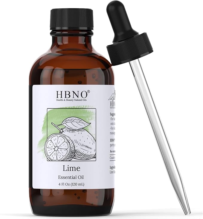 HBNO Lime Essential Oil - Huge 4 oz (120ml) Value Size - Natural Lime Oil, Cold Pressed - Perfect for Cleaning, Aromatherapy, DIY, Soap & Diffuser