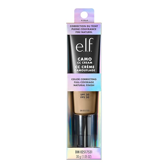 e.l.f. Camo CC Cream, SPF 30 Color-Correcting Medium-To-Full Coverage Face Foundation, Delivers An Airbrushed Finish, Vegan & Cruelty-Free, Light 205 N