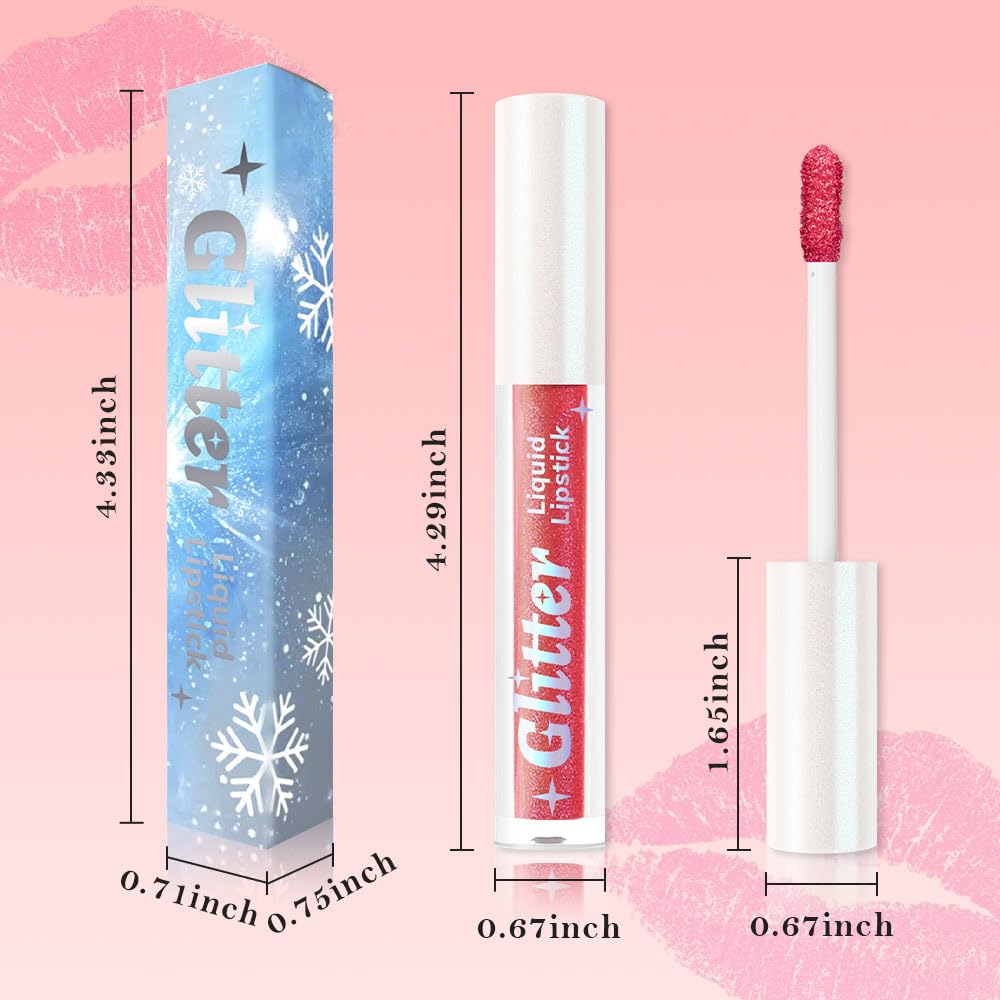 Rose Pink Metallic Lipstick for Women,Lightweight Glitter Sparkling Liquid Lipsticks,Shimmer Lip Gloss Stain Long Lasting Waterproof Smudge Proof Non-Drying 24 Hour Full Coverage Lip Makeup,Vegan