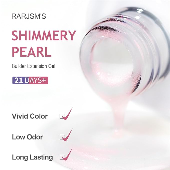 RARJSM Gel Builder Nail Polish Pearl White Red Shimmer Hard Gel in a Bottle Mermaid Shell Glitter Pearlescent Thick Extension Structure Gels for Nails 15ml Soak Off Curing Requires Salon Home Use