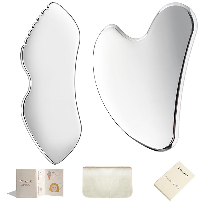 Stainless Steel Gua Sha Facial Tools, Face Comb & Massager Metal Gua sha Tool for Blood Circulation & Lymphatic Drainage, Body and Face Gua Sha Stone for Tighten Skin