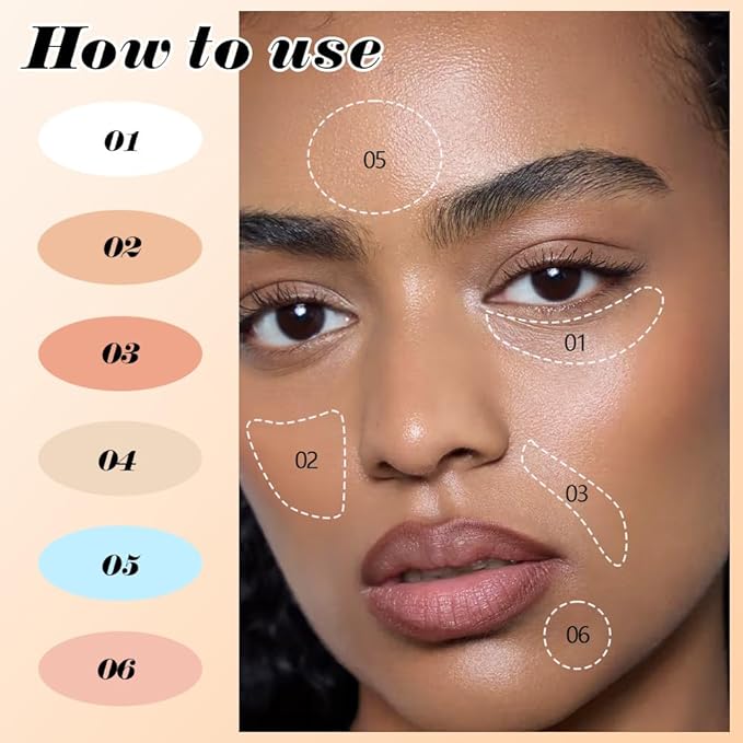 evpct 6 Colors Concealers Full Coverage Cream Contour Palette with Brush for Older Women, Under Eye Color Corrector Tri Color Pot Concealer Palette for Dark Circles Mature Skin Makeup, Waterproof, A2