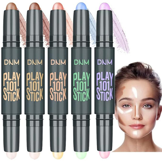 evpct 5Pcs 2In1 Face Cream Makeup Highlighter Highlight Contouring Concealer Contour Sticks Kit Bronzer Highlighter Makeup Stick and Contour Palette Illuminator Highly Piamented Long Lasting Brighten