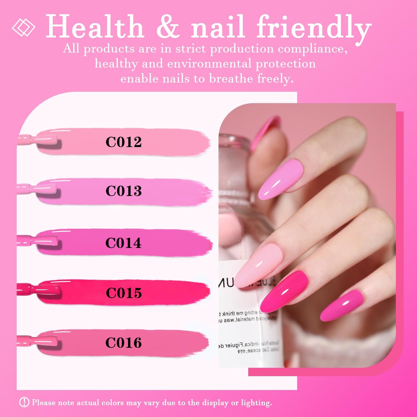 Pink Gel Nail Polish Set, Light/Hot Pink Cherry Blossom Strawberry All Seasons Soak Off Long Lasting Romantic 10 Colors Starter Kit DIY Home Gift for Girlfriend Woman Beginners