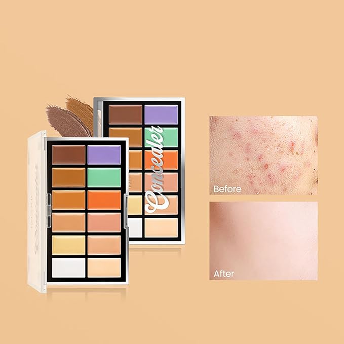 All In One Color Correcting Palette + 8 Makeup Brushes, 3D Cosmetics Cream Contour Highlighting Foundation Makeup Palette Long Lasting for Sculpt &Highlighting, Define Cheekbones