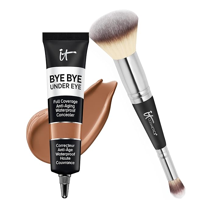IT Cosmetics Makeup Set - Includes Supersize Bye Bye Under Eye Concealer (42.5 Deep) + Heavenly Luxe Complexion Perfection Concealer Brush (1 fl oz) - with Collagen, Hyaluronic Acid & Antioxidants