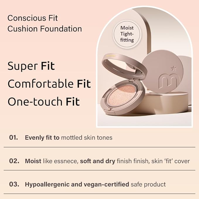 MOONSHOT KOREA Conscious Fit Cushion Foundation Flawless Coverage,Glass skin,Long-Lasting, Lightweight, Buildable Coverage,k-beauty (21N Cosmic Vanilla, [refill] Conscious Fit Cushion)