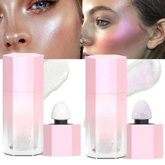 evpct Light Liquid Face Highlighter Makeup Waterproof Long Lasting Pearl White & Mermaid Pink Glimmer Glow Sparkly Glitter Body Shimmer Oil Luminizer Stick Highlight Illuminator for Face Cheek Eyes