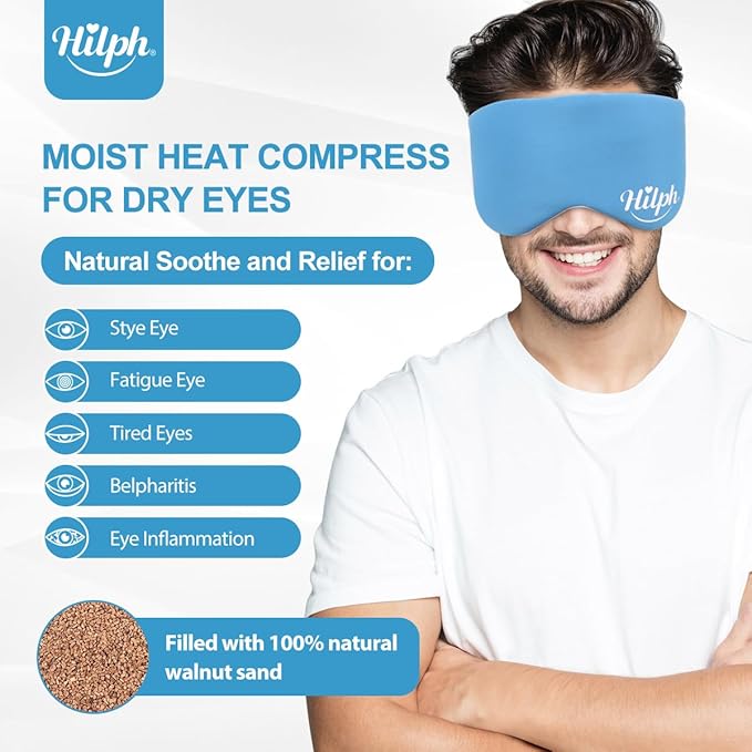 Hilph Microwave Warm Eye Mask for Dry Eyes, Heated Eye Mask Moist Heat Warm Eye Compress for Blepharitis, Styes, Tired Itchy Eyes, Eye Strain, Fatigue Eye Treatment (Blue)
