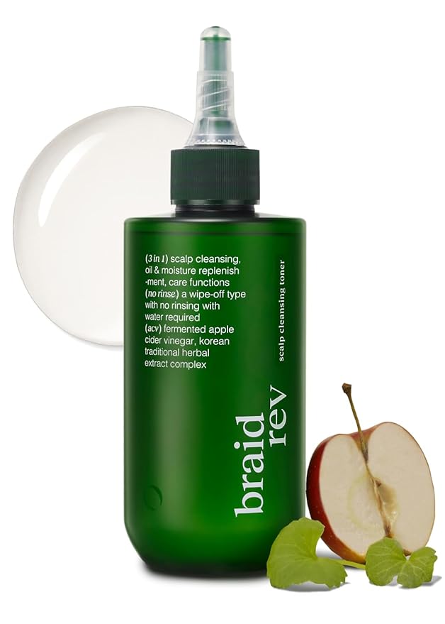 Braid Rev Scalp Cleansing Toner for Braiding Hair, Apple Cider Vinegar Scalp Treatment Exfoliator, No-Rinse, Scalp Treatment for Dry & Itchy, Moisturizing Braid, Detoxify, 6.76 Fl Oz
