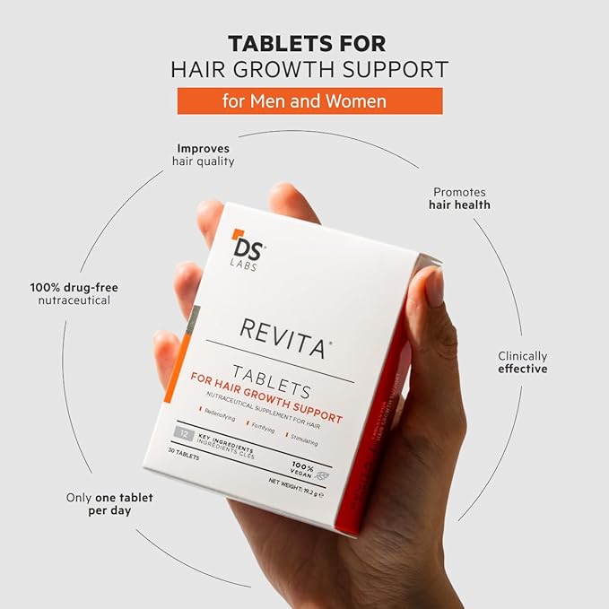 DS Labs Revita Tablets - Hair Vitamins for Density Support, Supplement for Thicker, Stronger Looking Hair, Zinc, Iron, Magnesium, Melatonin, Vitamin D & Biotin Vitamins for Women & Men, 60 Tablets