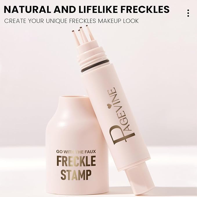 Freckle Stamp Pen,Fake Freckles Stain Marker Pencil Tool for Natural and Lifelike Sunkissed Face Freckle Makeup for Waterproof and Long-Lasting,Quick Dry 5-Point Faux Freckle Stamp Cushion, 03 Dark