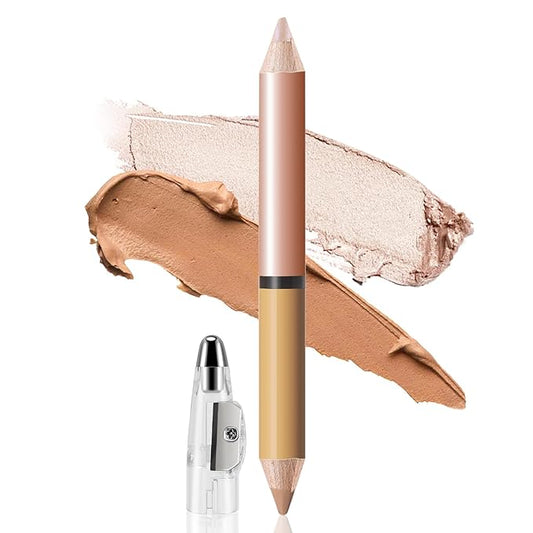2 in 1 Cream Bronzer and Highlighter Stick,Cream Dual-Ended Highlight Contour Stick,Long Lasting & Waterproof Face Brighten Make up Pen