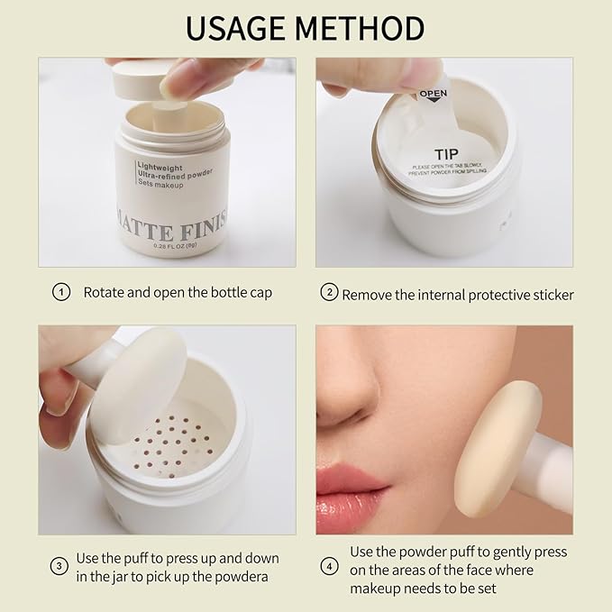 Erinde Pink Translucent Matte Setting Powder with Puff, Face Loose powder Makeup, Oil Control Finishing Powder, Lightweight Blurring Powder, Waterproof, 24H Long-Lasting, Creates Soft Focus Effect