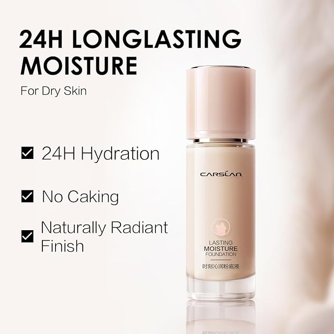 Lasting Moisture Foundation, 24H Longlasting Medium Coverage Dewy Finish Face Makeup, Poreless, Lightweight, Waterproof, Oil Free Liquid Foundation, P01