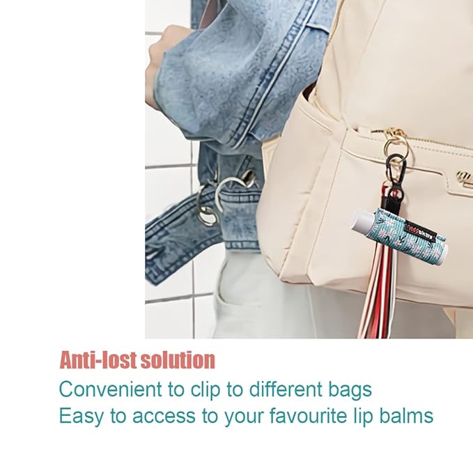 5PCS Lip Balm Holder Sleeves Keychain Chapstick Holder Keychain Lip Gloss Holder Chapstick Elastic Sleeves(Pink/Light Blue/Grey/Light Purple Mix/Pink-Green Mix)