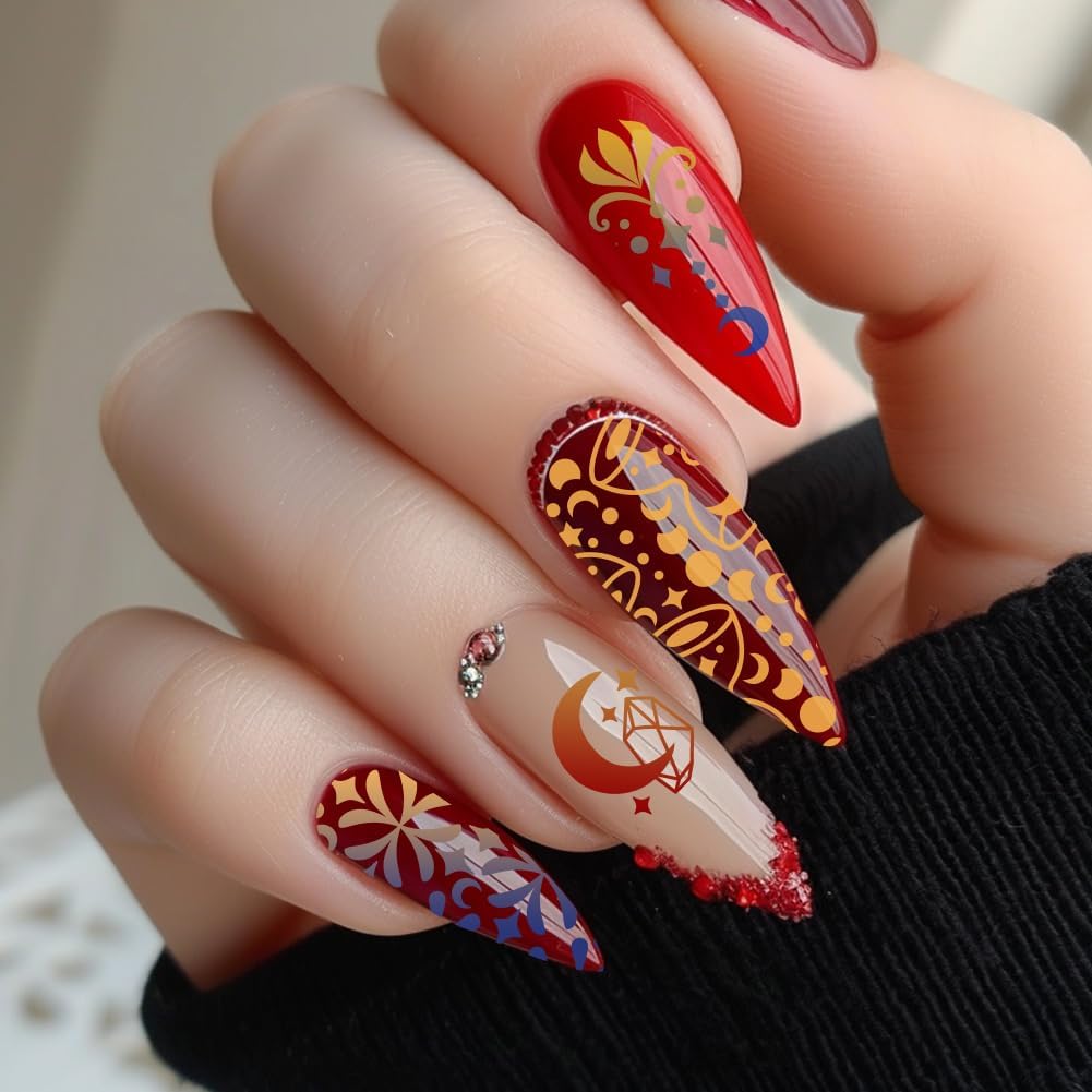 3Pcs Moon Nail Stamping Plate Set Star Sun Meteors Bohemia Stainless Steel Nail Stamp Templates Clear Silicone Nails Stamping with Stamper Scraper for Manicure Printing