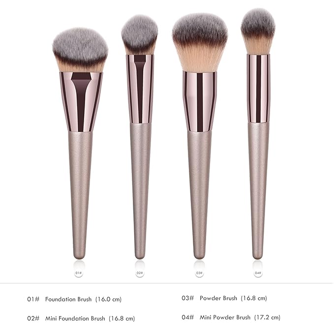 4pcs Professional Makeup Brush Set, Premium Synthetic Liquid Foundation Brush Blending Powder Tapered Kabuki Makeup Brushes Cosmetics Applicator