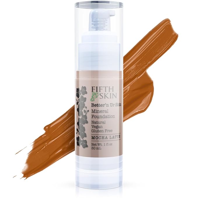 Fifth & Skin: Better’n Ur Skin Liquid Foundation (MOCHA LATTE) - Natural, Organic, Vegan, Cruelty-Free - Gluten-Free Beauty with Buildable Coverage and Palm-Free Luxury - 1 oz