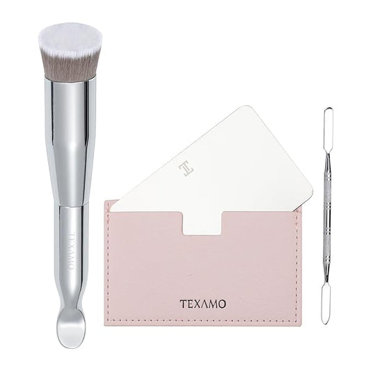 Foundation Makeup Spatula Mixing Makeup Palette Spatula Foundation Brush, Makeup Spatula and Palette Set, Spatula for Makeup Professional Makeup Tool(Foundation Bruh+Spatula+Palette)