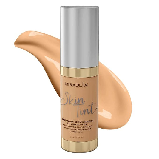 Mirabella Skin Tint Creme Liquid Foundation Makeup, Oil-Free Mineral Foundation for Medium Coverage - w/Hyaluronic Acid, Squalane, & Allantoin for All Skin Types - IIIN Neutral