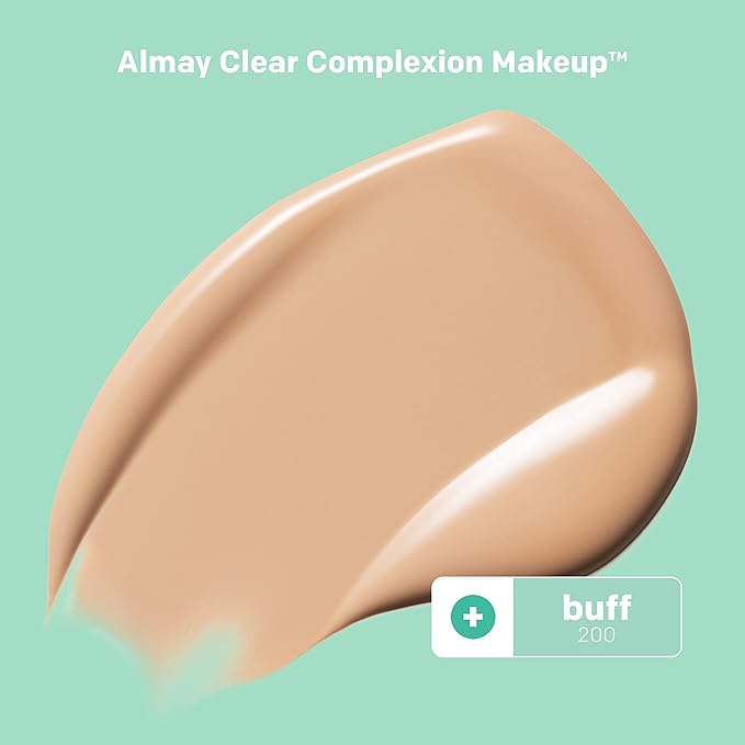 Almay Clear Complexion Acne Foundation Makeup with Salicylic Acid - Lightweight, Medium Coverage, Hypoallergenic, -Fragrance Free, for Sensitive Skin , 200 Buff, 1 fl oz.
