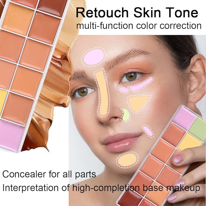 12 Color Correcting Concealer Palette With Concealer Brush, Cream Contouring Makeup Kit, Tattoo Concealer, Corrects Dark Circles Red Marks Scars Light Mediumor creamy concealer B1